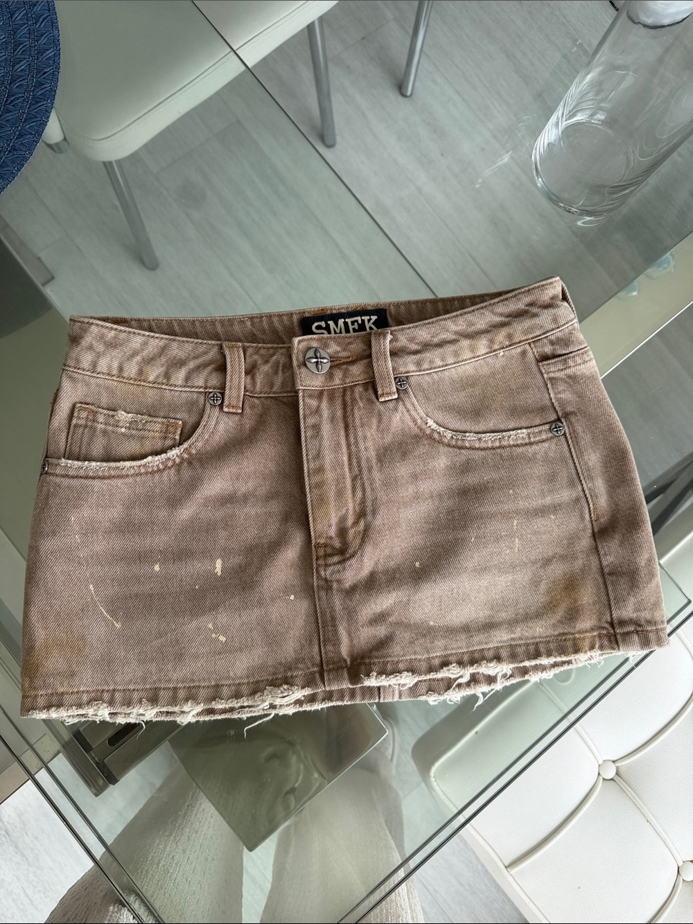 SMFK Brown Distressed Denim Mini Skirt